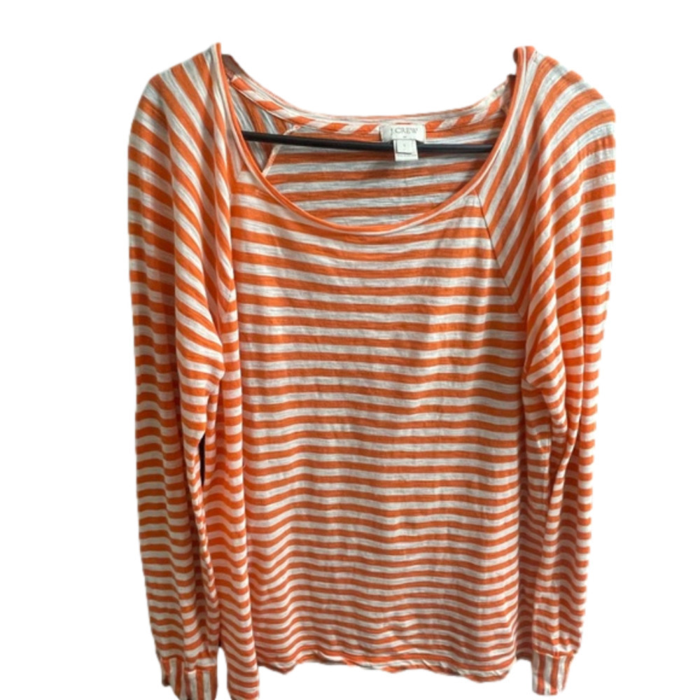 J. Crew Orange and White Striped Long Sleeve Tee